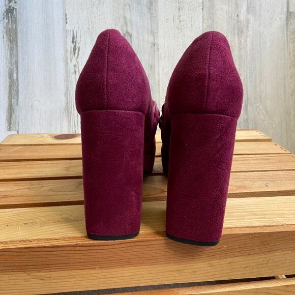 Open Edit Size 6 Lainey Platform Loafer Pumps Chunky Heels Faux Suede Maroon - Picture 5 of 8